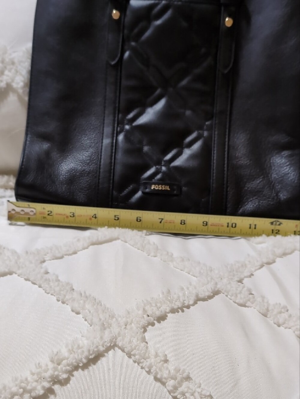 Fossil Black Quilted Panel Tote/Handbag with Gold Accents - Picture 5 of 6